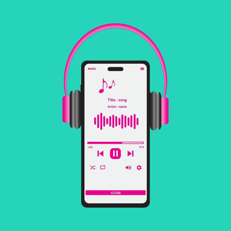 conectados rádio música transmissão serviço conceito com Smartphone, fones de ouvido e listas de reprodução. audio jogador e conectados transmissão Internet meios de comunicação dispositivo. vetor