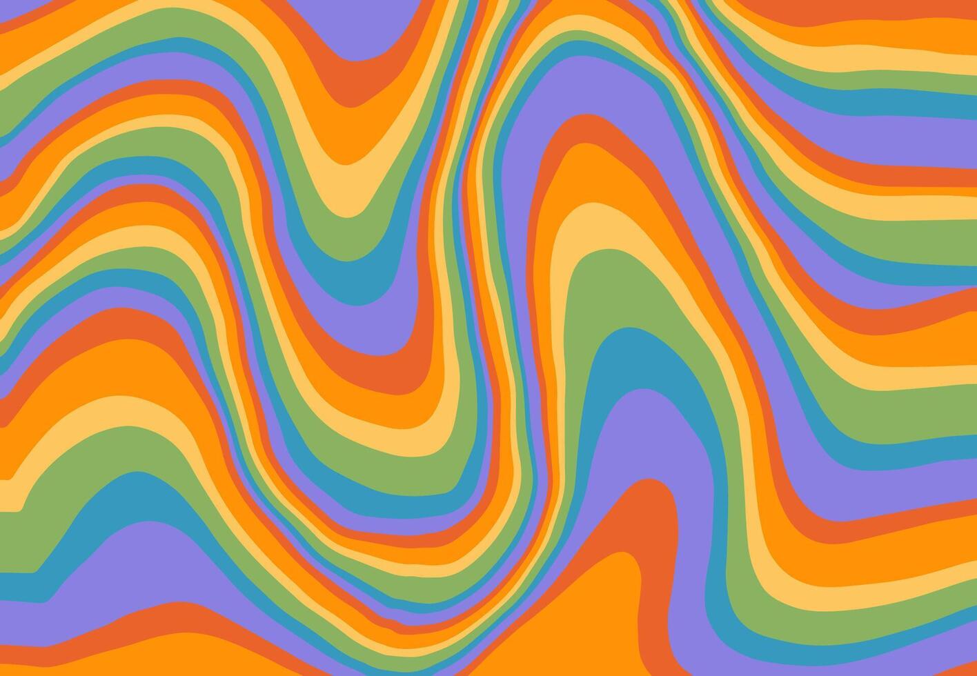 groovy arco Iris ondas fundo. psicodélico retro abstrato pano de fundo. curva colorida listras pano de fundo dentro anos 60-70 hippie estilo. trippy funky mão desenhado ilustração. vetor