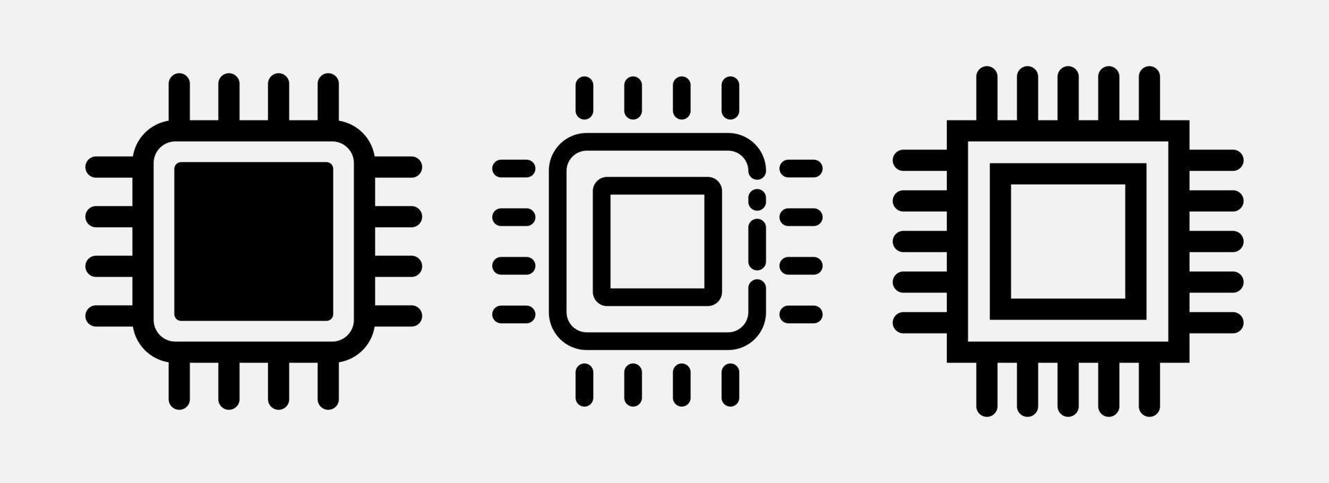 processador, chip, hardware, conjunto de ícones soc. esboço símbolo de componente de computador vetor