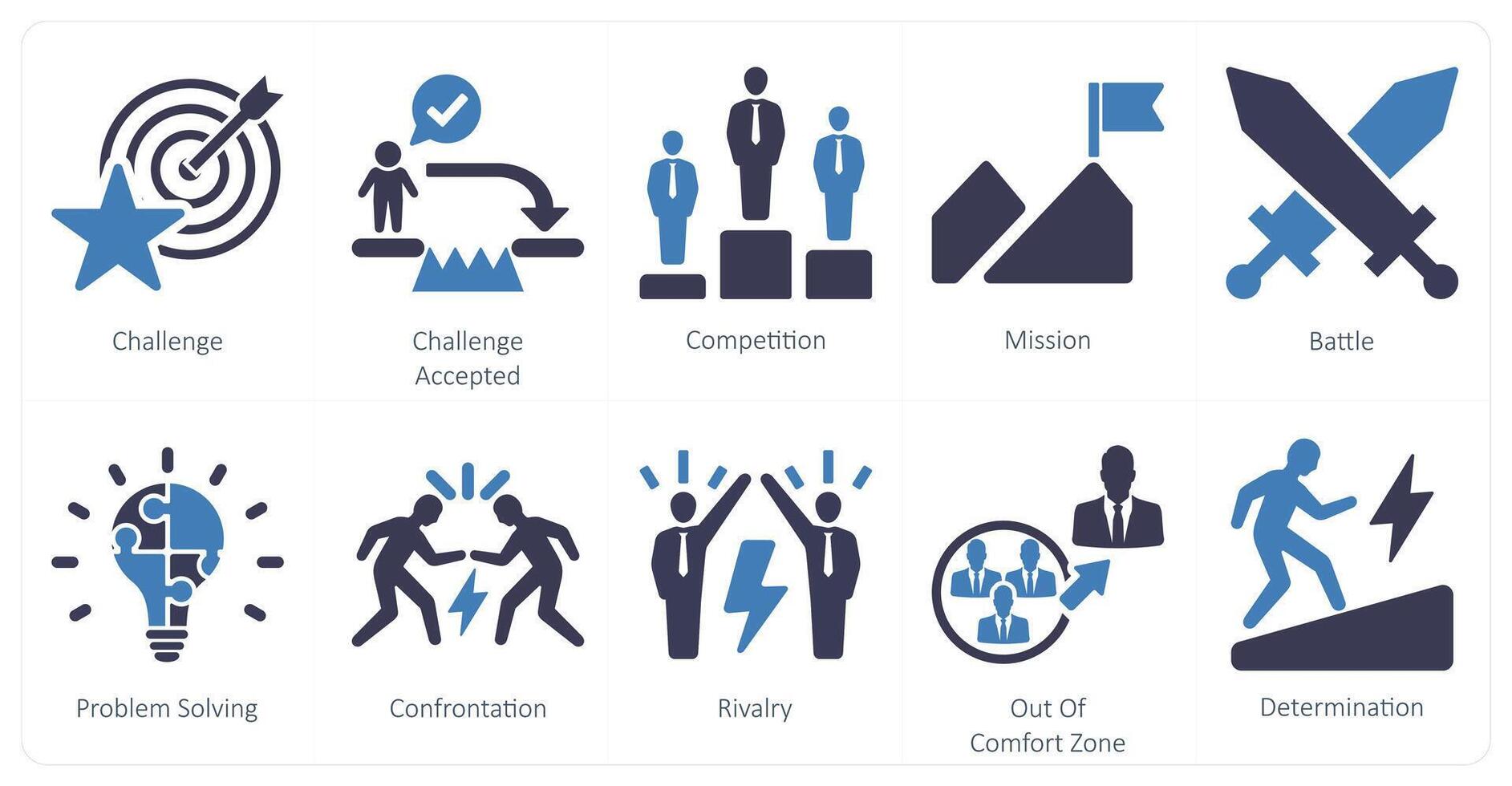 uma conjunto do 10 desafio ícones Como desafio, desafio aceitaram, concorrência vetor