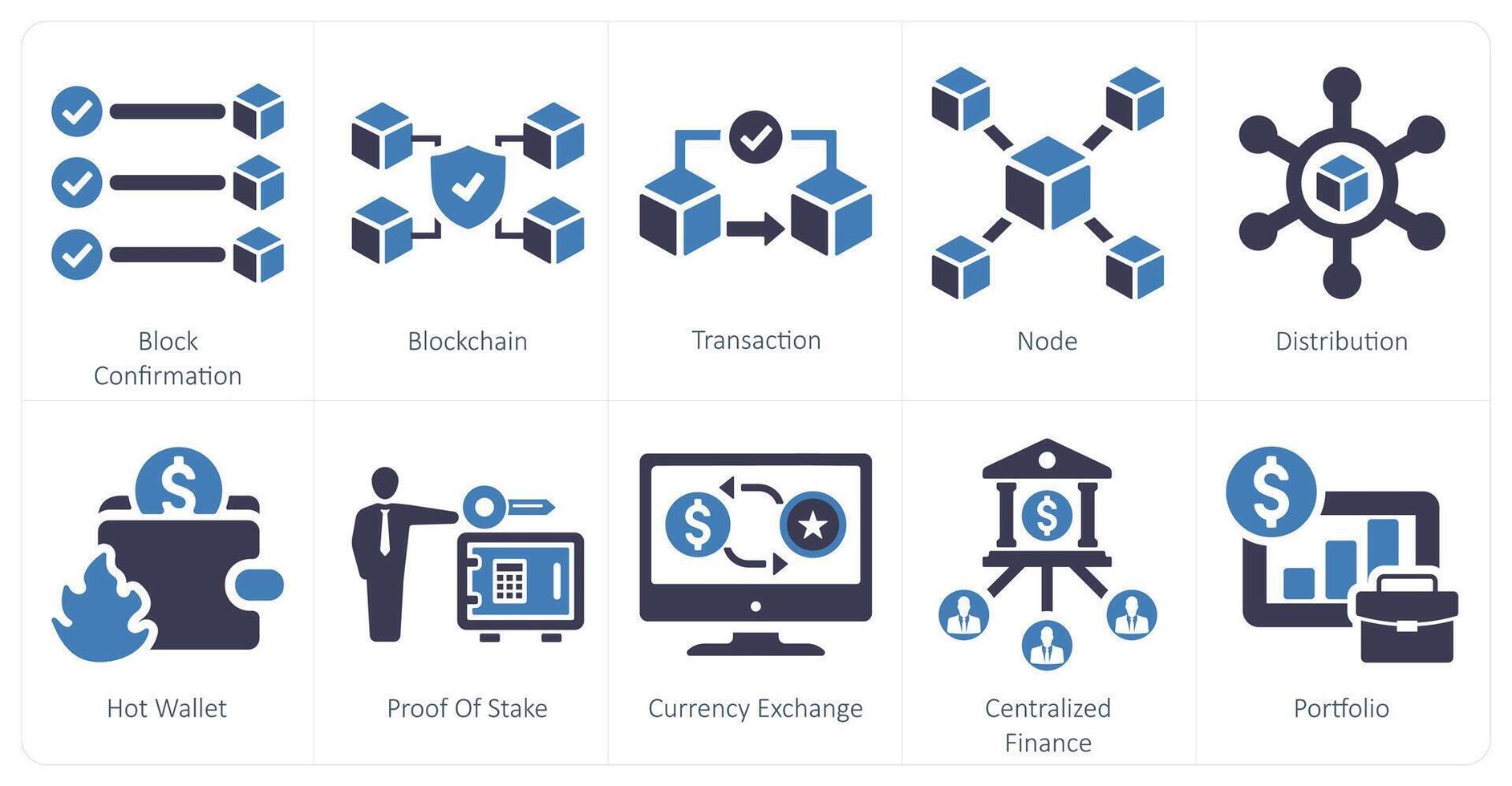 uma conjunto do 10 blockchain ícones Como quadra confirmação, blockchain, transação vetor