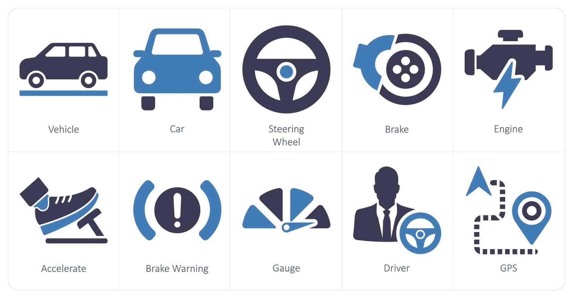 uma conjunto do 10 carro ícones Como veículo, carro direção roda vetor