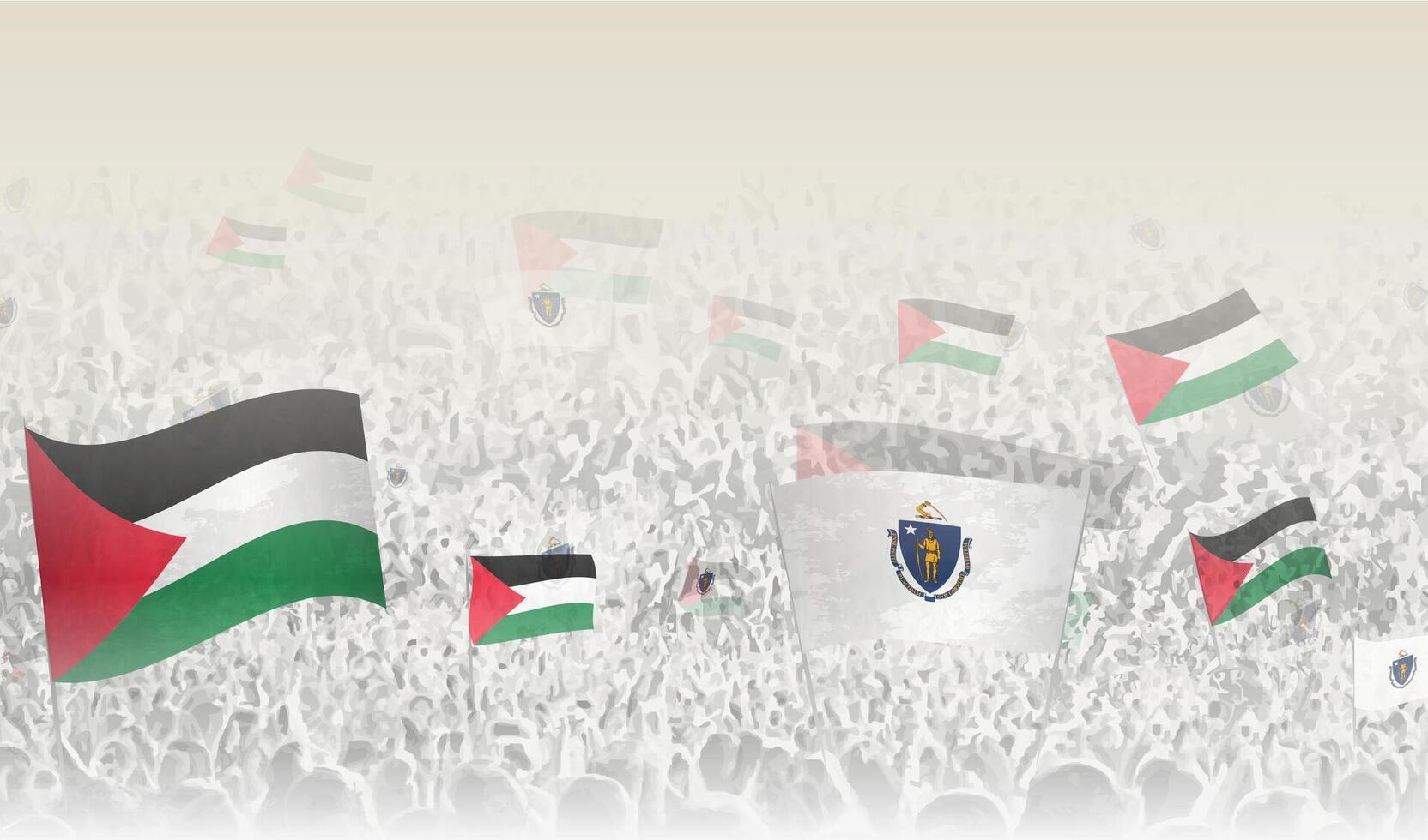 Palestina e Massachusetts bandeiras dentro uma multidão do torcendo pessoas. vetor