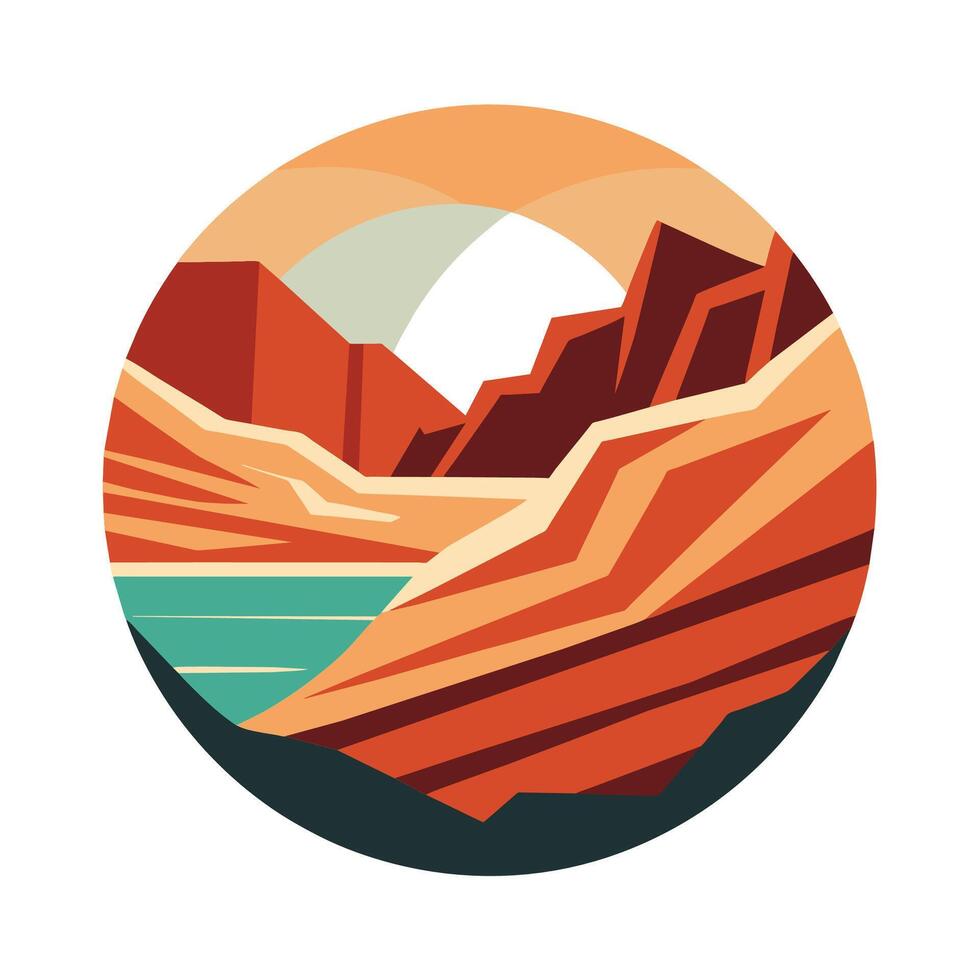 uma circular Projeto exibindo uma montanha alcance cena, a abstrato representação do a grande desfiladeiro, minimalista simples moderno logotipo Projeto vetor