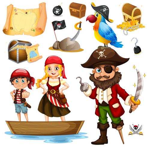 Pirata e tripulação no navio vetor
