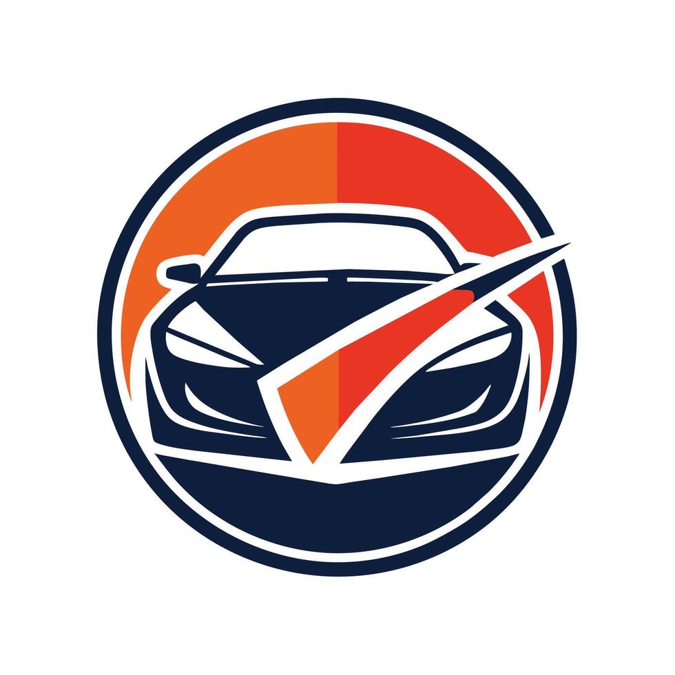 uma carro posicionado dentro uma círculo em a laranja e azul pano de fundo, uma simplista logotipo inspirado de a mundo do automóveis, minimalista simples moderno logotipo Projeto vetor