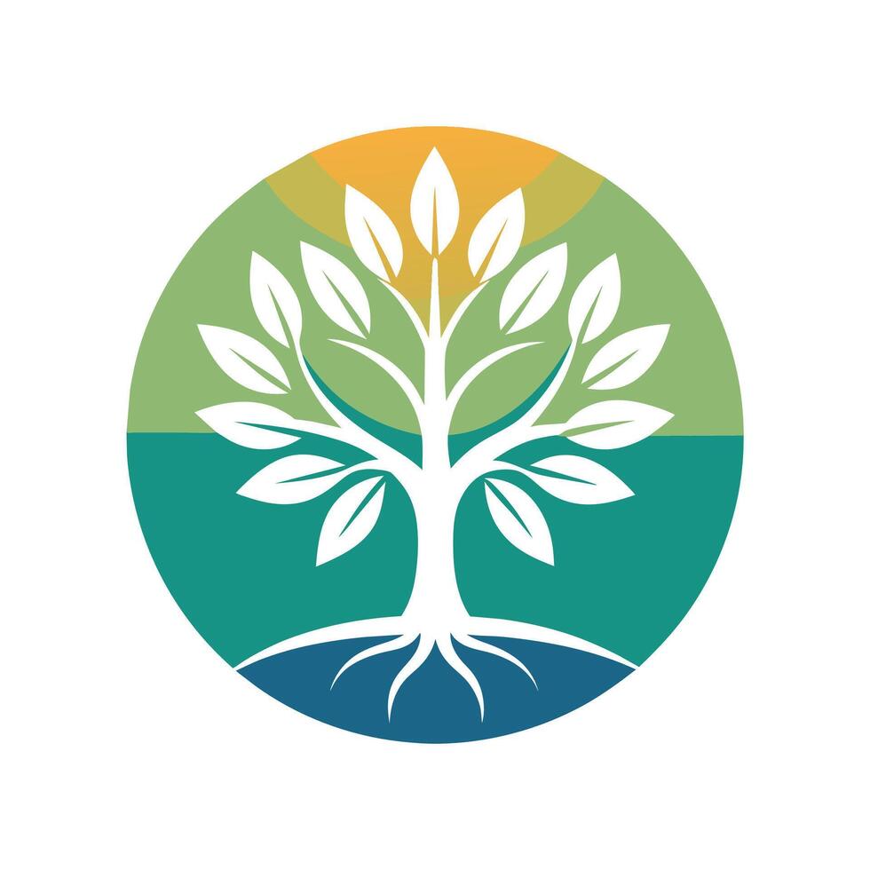uma minimalista logotipo apresentando uma simples árvore silhueta projeto, uma minimalista logotipo incorporando uma simples círculo e linha vetor