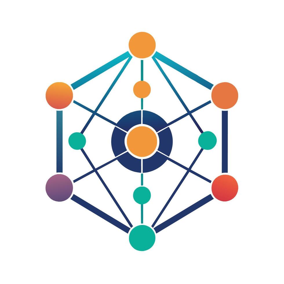 estilizado representação do uma rede formado de interligado círculos e pontos, construir uma logotipo este representa conectividade sem usando detalhado imagens vetor