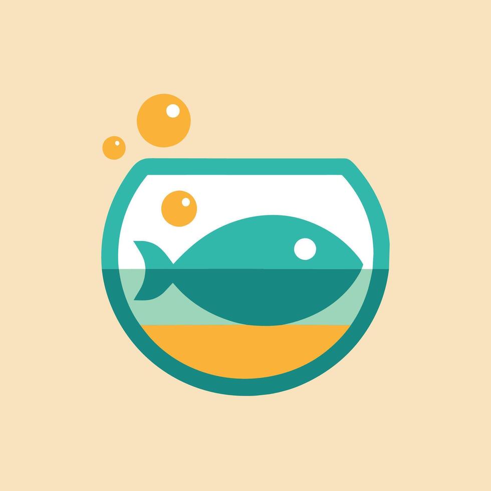 uma peixe graciosamente nada dentro uma tigela preenchidas com bolhas, uma estilizado esboço do uma peixe tanque com bolhas, minimalista simples moderno logotipo Projeto vetor