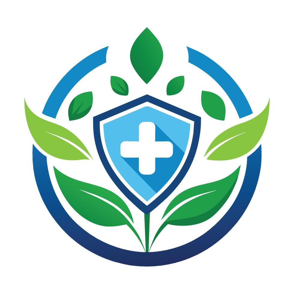 uma escudo apresentando intrincado folhas e uma Cruz projeto, simbolizando força e proteção, saúde Cuidado logotipo Projeto modelo vetor
