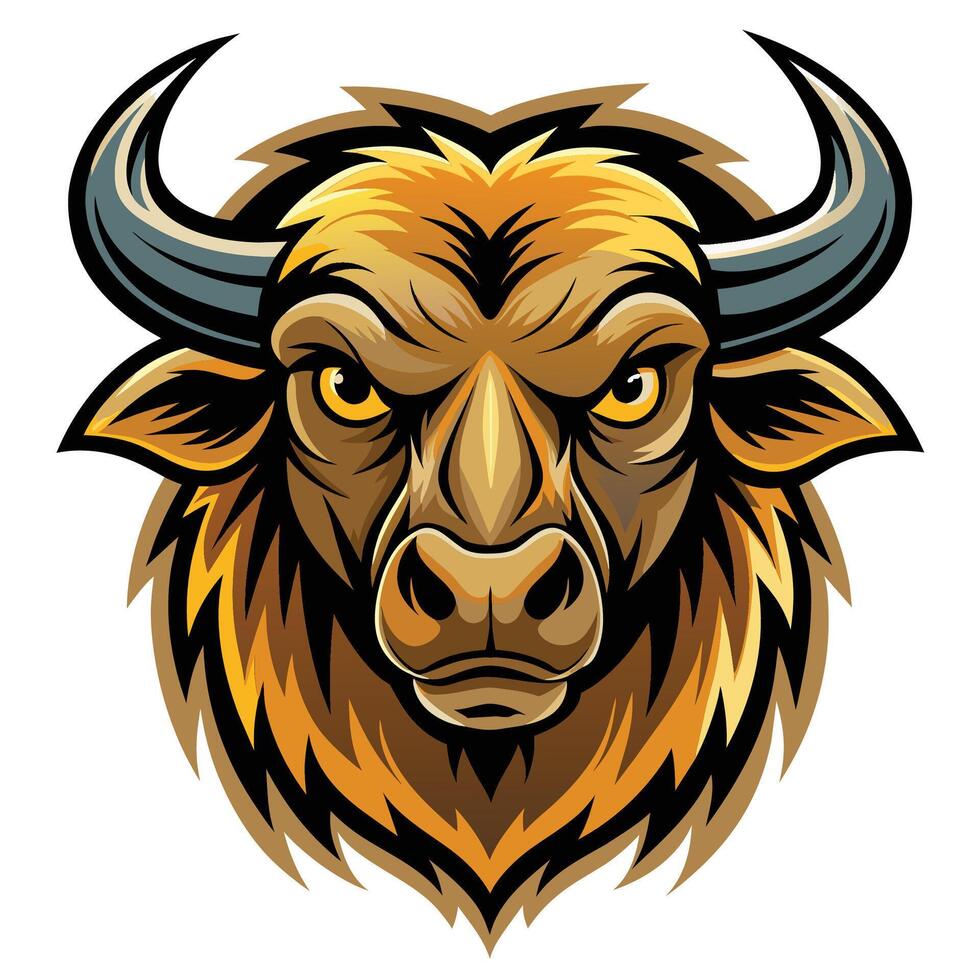 uma poderoso touros cabeça com uma surpreendentemente grandes buzina, exibindo elegância e força, elegância desenhando arte búfalo vaca boi touro cabeça logotipo Projeto vetor