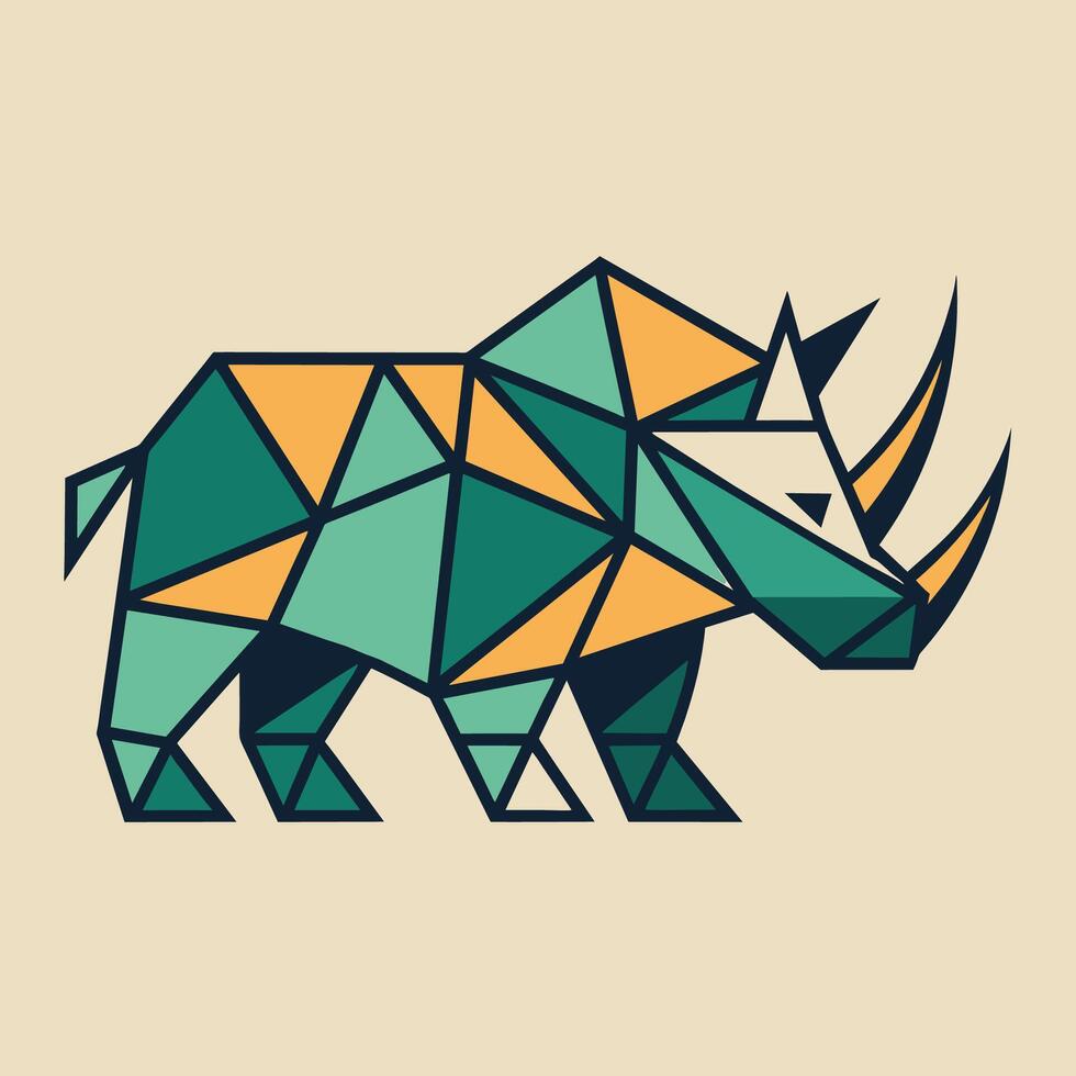 uma rinoceronte retratado usando vários geométrico formas dentro uma criativo e único maneiras, explorar geométrico formas para crio uma único minimalista logotipo do uma rinoceronte vetor