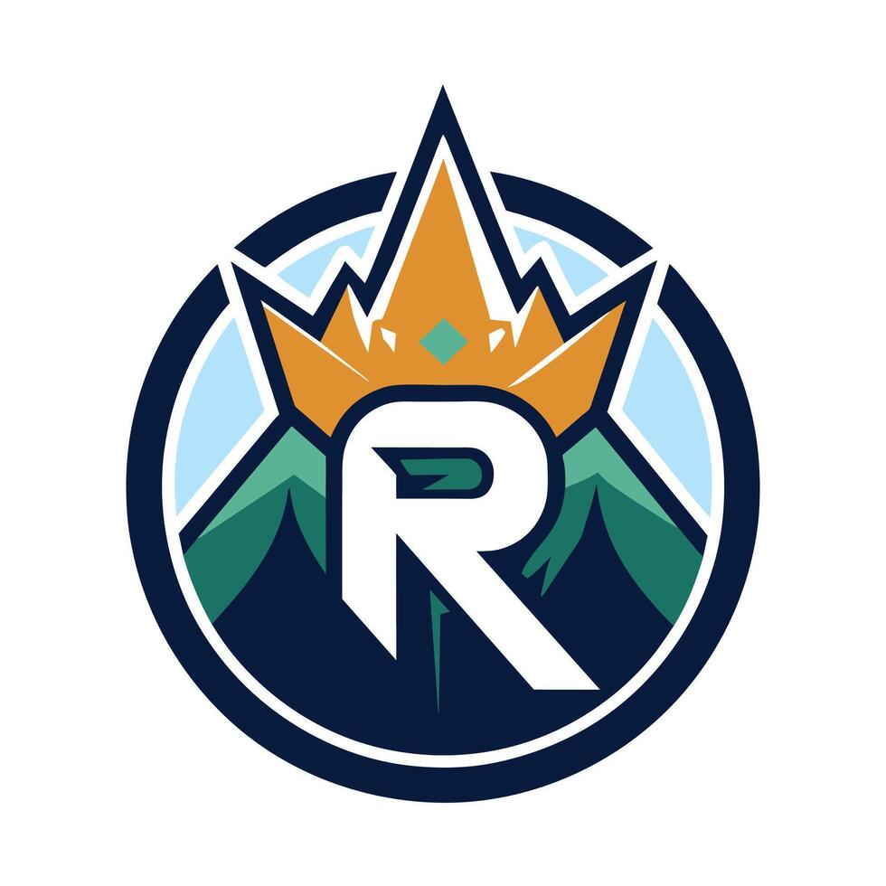 a logotipo características uma carta r com uma montanha e coroa incorporado para dentro a projeto, carta r logotipo Projeto com montanha e coroa vetor