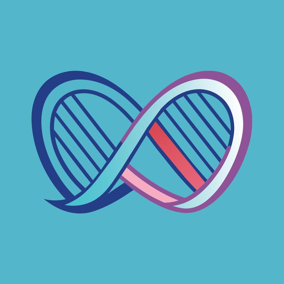 uma minimalista logotipo apresentando uma fita dupla dna dentro azul e Rosa cores, minimalista ilustração do uma dna vertente formando uma coração forma vetor