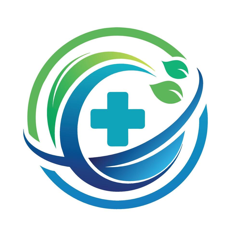 uma azul e verde logotipo apresentando uma cruzar, simbolizando cuidados de saúde e médico Serviços, uma limpar \ limpo e minimalista logotipo simbolizando cuidados de saúde inovação vetor