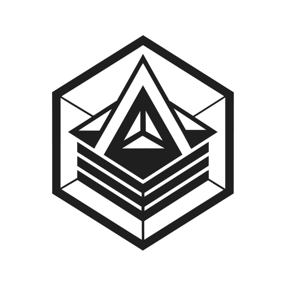 uma Preto e branco logotipo apresentando uma pirâmide projeto, simples e impressionante dentro Está monocromático cor esquema, uma logotipo com uma simples, monocromático cor esquema e uma geométrico elemento vetor