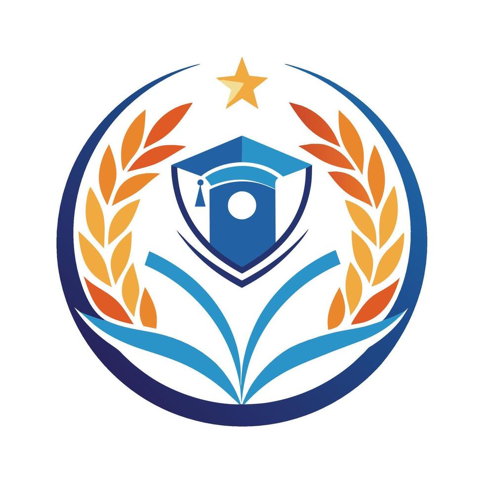 uma azul e laranja emblema apresentando uma Estrela em principal, simbolizando Educação e conquista, a elegante e minimalista logotipo simbolizando educacional inovação vetor