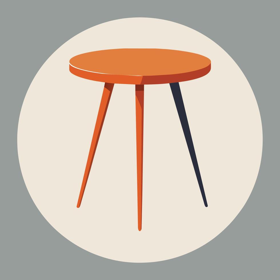 uma minimalista laranja mesa com uma volta topo suportado de dois fino Preto pernas dentro uma branco círculo, uma minimalista lado mesa com uma volta topo e magro, cônico pernas vetor
