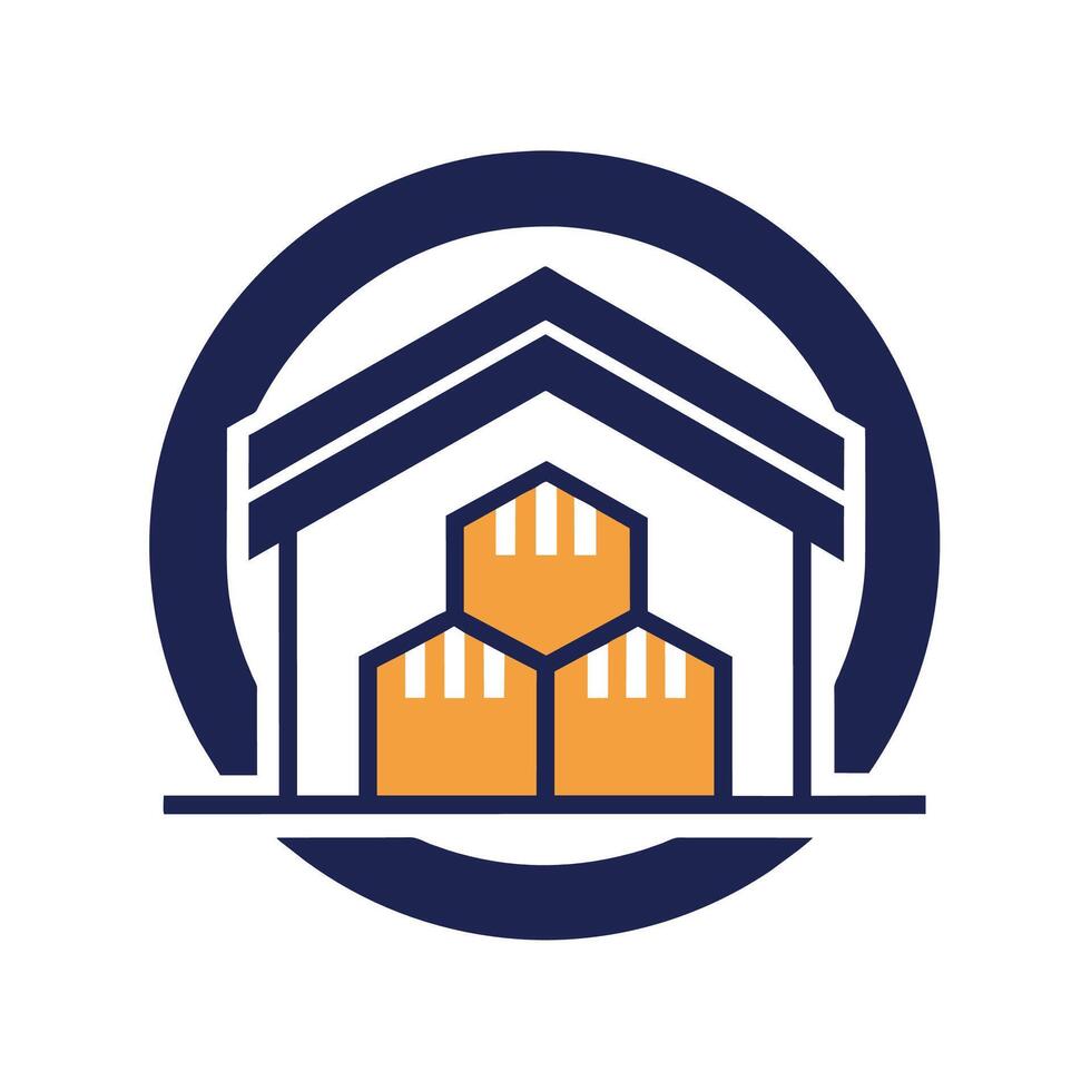 uma logotipo Projeto representando uma construção empresa, simbolizando construção e inovação, uma simples ícone este comunica a conceito do armazenagem e inventário gestão vetor
