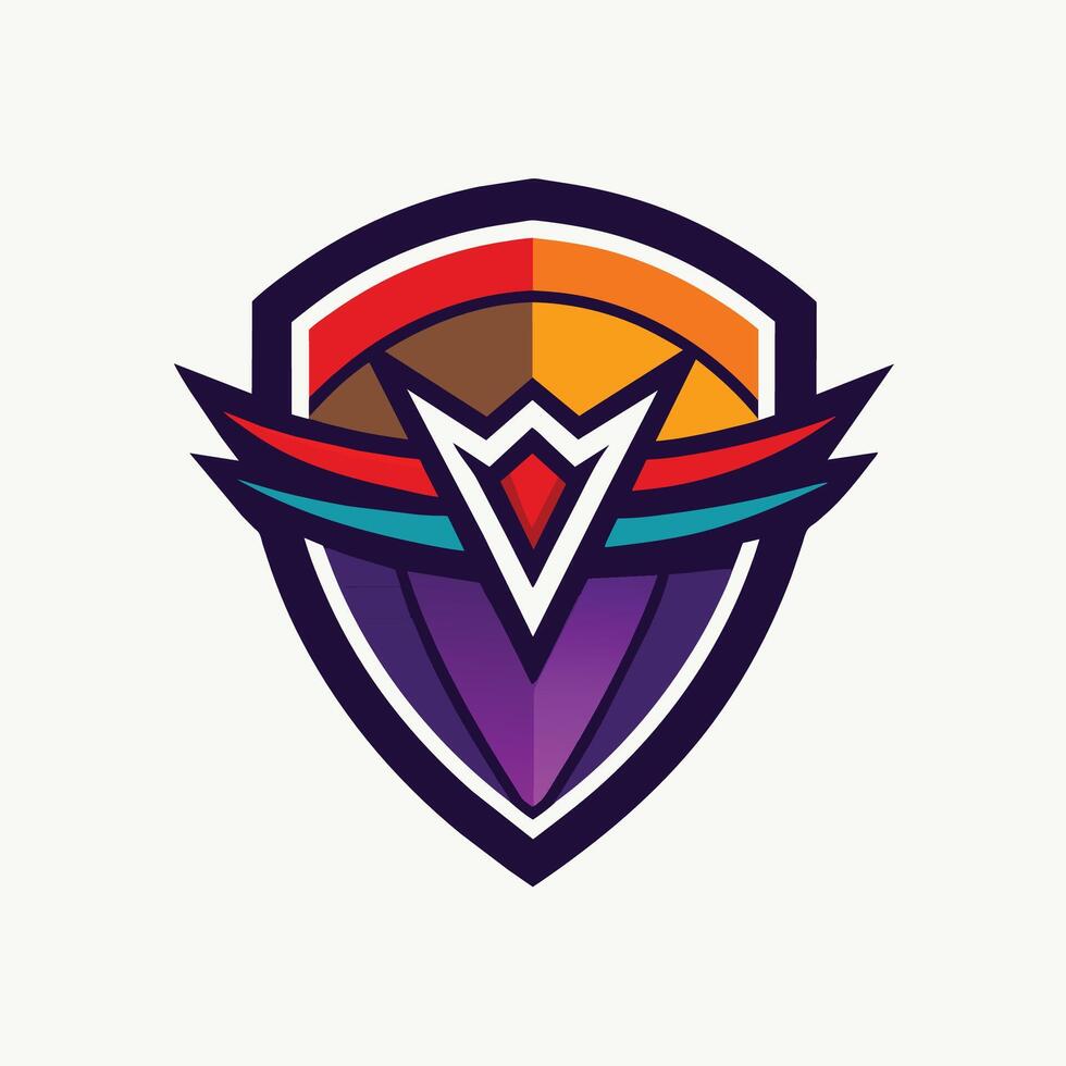 vibrante escudo com uma proeminente v emblema dentro vívido cores, simbolizando força e fidelidade, incorporar icônico cores representando equipe orgulho logotipo, minimalista simples moderno logotipo Projeto vetor