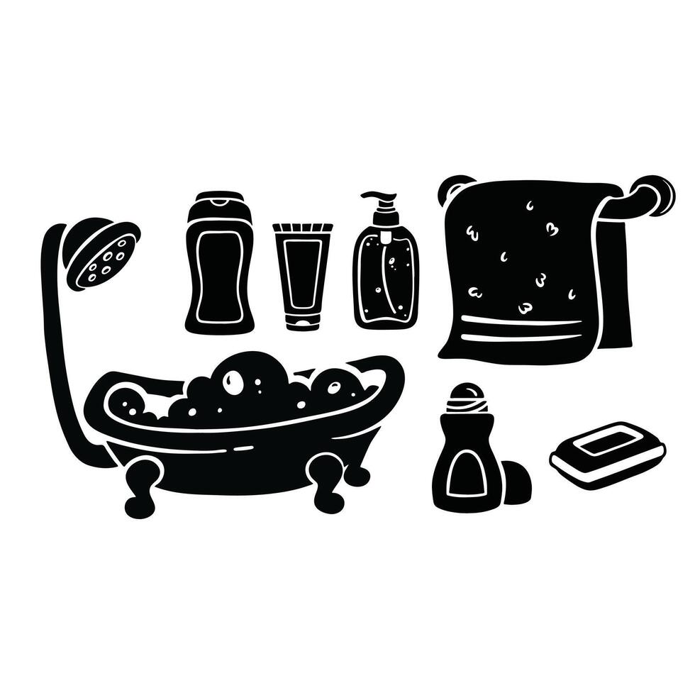 conjunto do banheiro objetos, pessoal higiene ilustração vetor