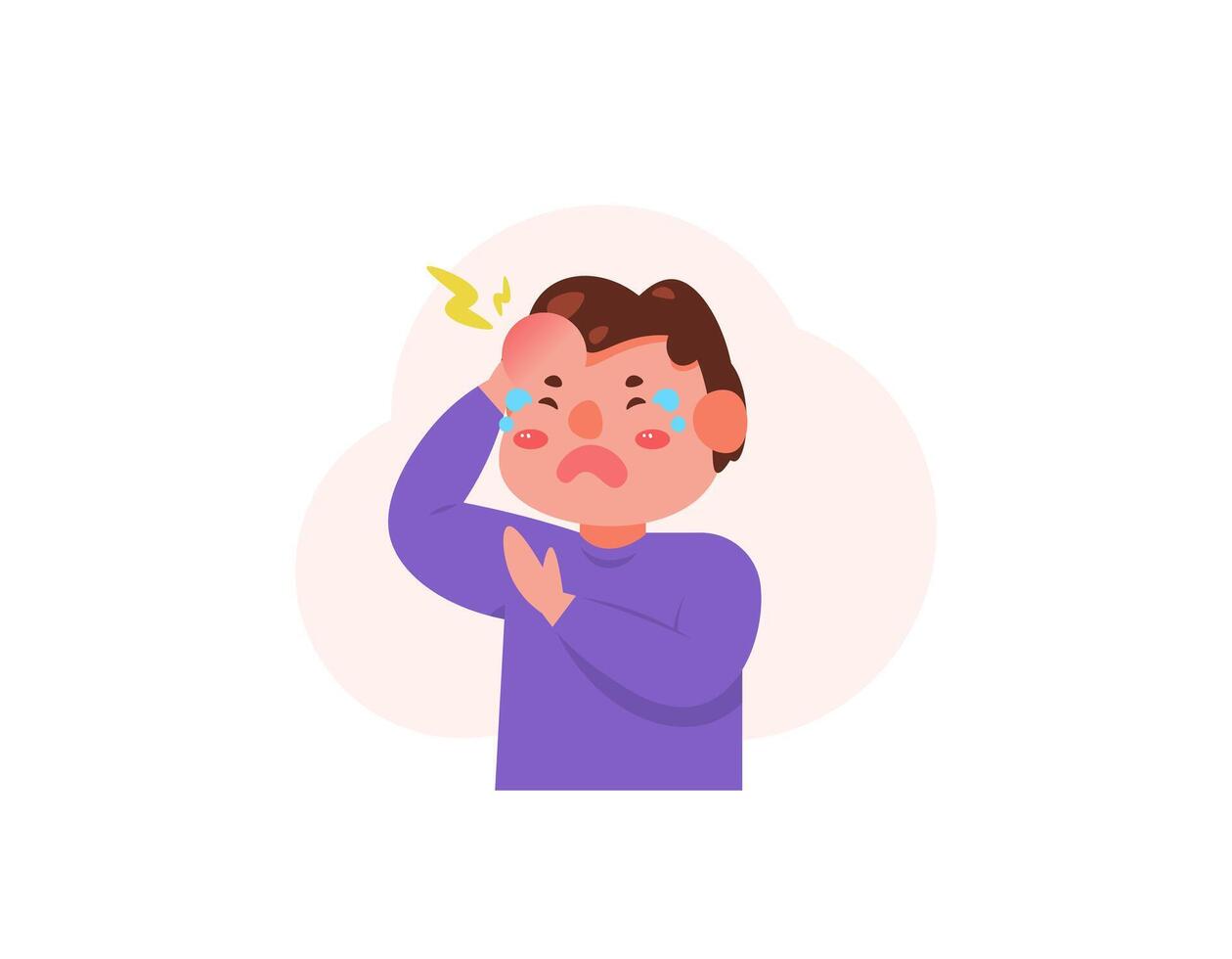 uma Garoto sentido dor dentro dele dentes a partir de comendo doce. comendo também Muito de doce Comida para a ponto do dor de dente. dental saúde problemas. expressão do dor. fofa Garoto personagem. ilustração Projeto. gráfico vetor