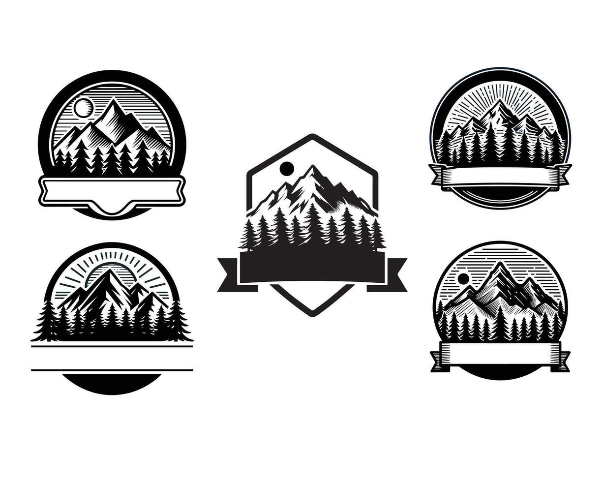 montanha logotipo conjunto ilustração vetor