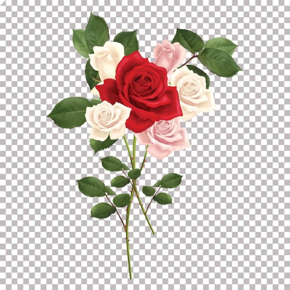 uma conjunto do vermelho, Rosa e branco rosas com hastes isolado fundo. vetor