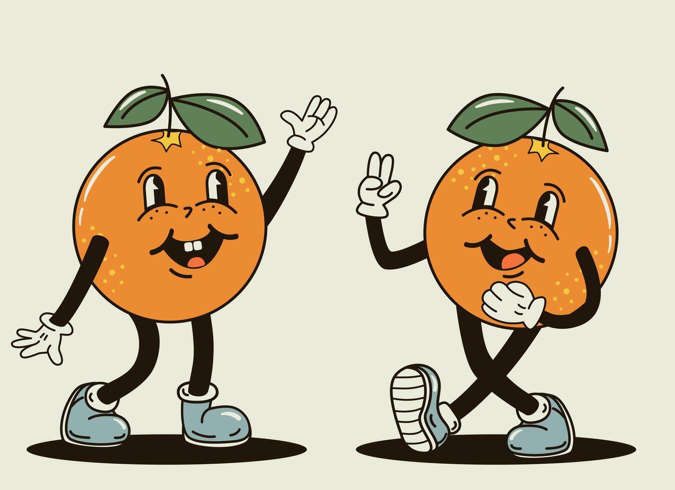 fofa e engraçado laranja personagens dentro uma groovy estilo vetor