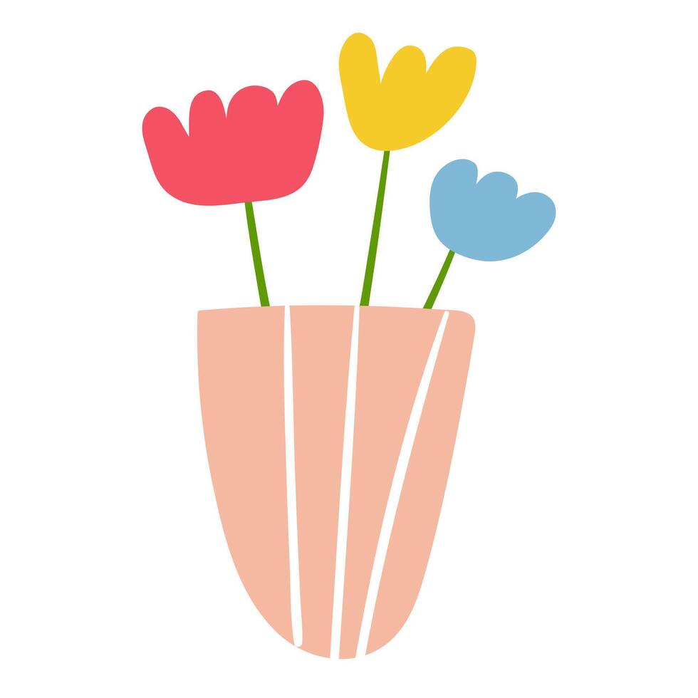 vaso com flores Primavera temporada. mão desenhado Projeto. ilustração em branco fundo. vetor