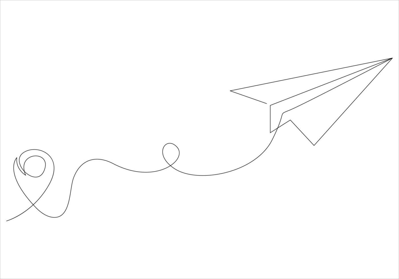contínuo 1 linha desenhando do papel avião Fora linha arte ilustração vetor