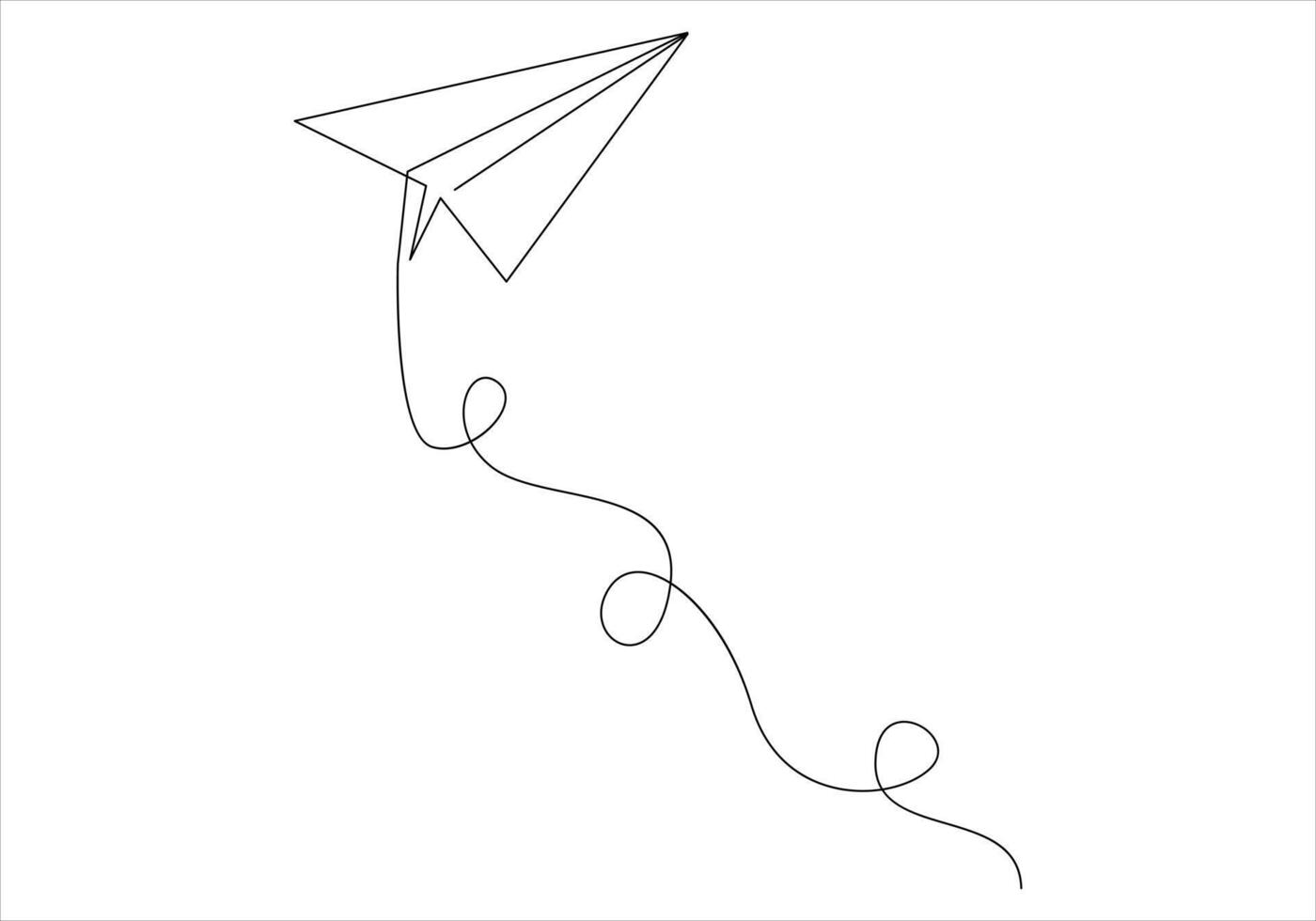 contínuo 1 linha desenhando do papel avião Fora linha arte ilustração vetor