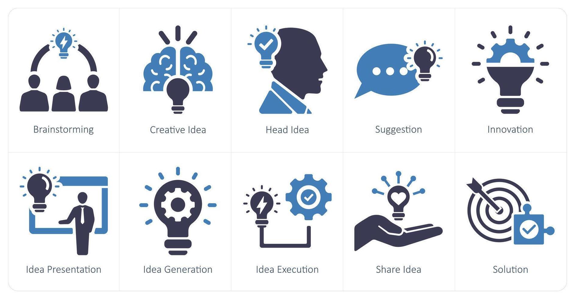 uma conjunto do 10 idéia ícones Como debate, criativo ideia, cabeça idéia vetor