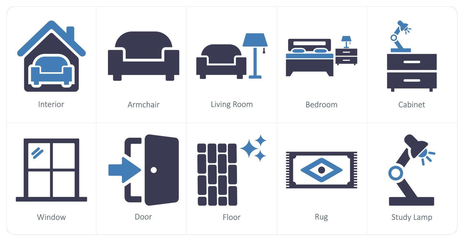 uma conjunto do 10 casa interior ícones Como interior, braço cadeira, vivo quarto vetor