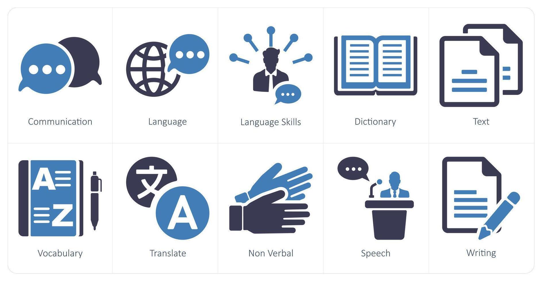 uma conjunto do 10 língua ícones Como comunicação, linguagem, língua Habilidades vetor
