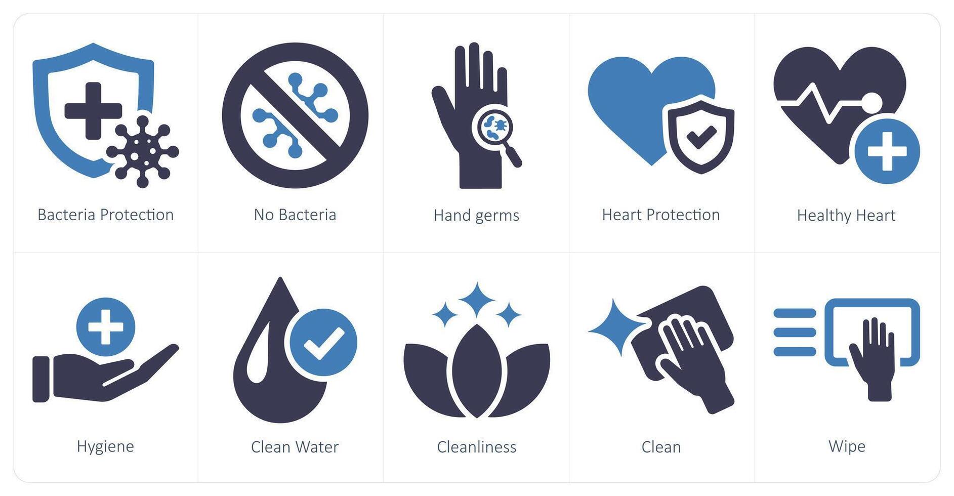 uma conjunto do 10 higiene ícones Como bactérias proteção, não bactérias, mão germes vetor