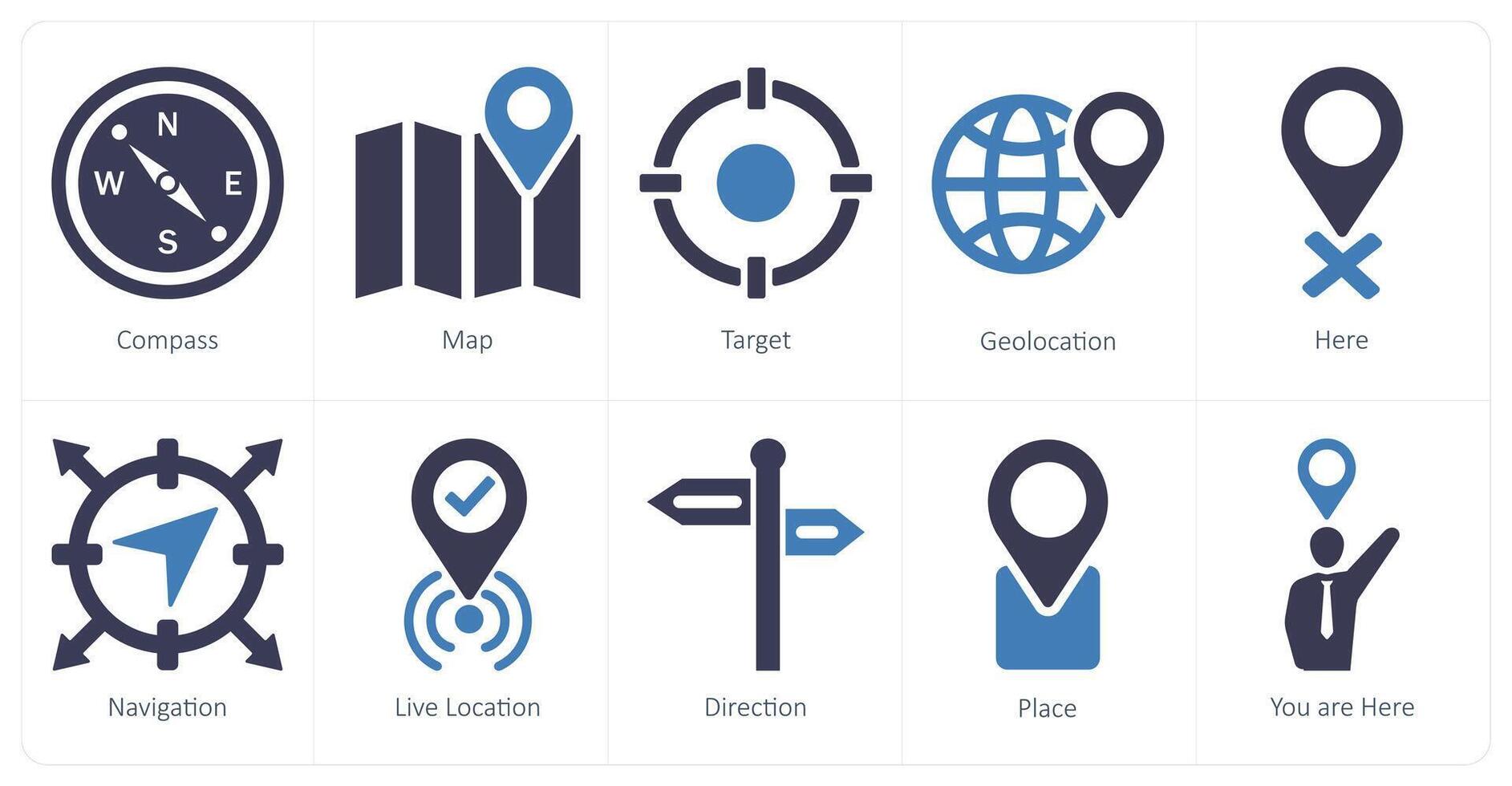 uma conjunto do 10 localização ícones Como bússola, mapa, alvo vetor