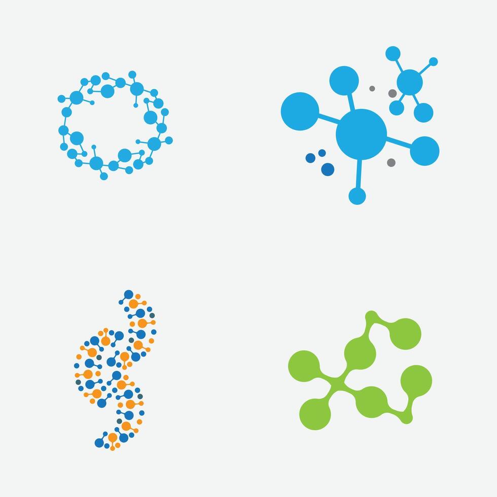 coleção do molecular ou composto elemento logotipos adequado para químico fazer compras marcas, nuclear compostos, etc. isolado em uma cinzento fundo vetor