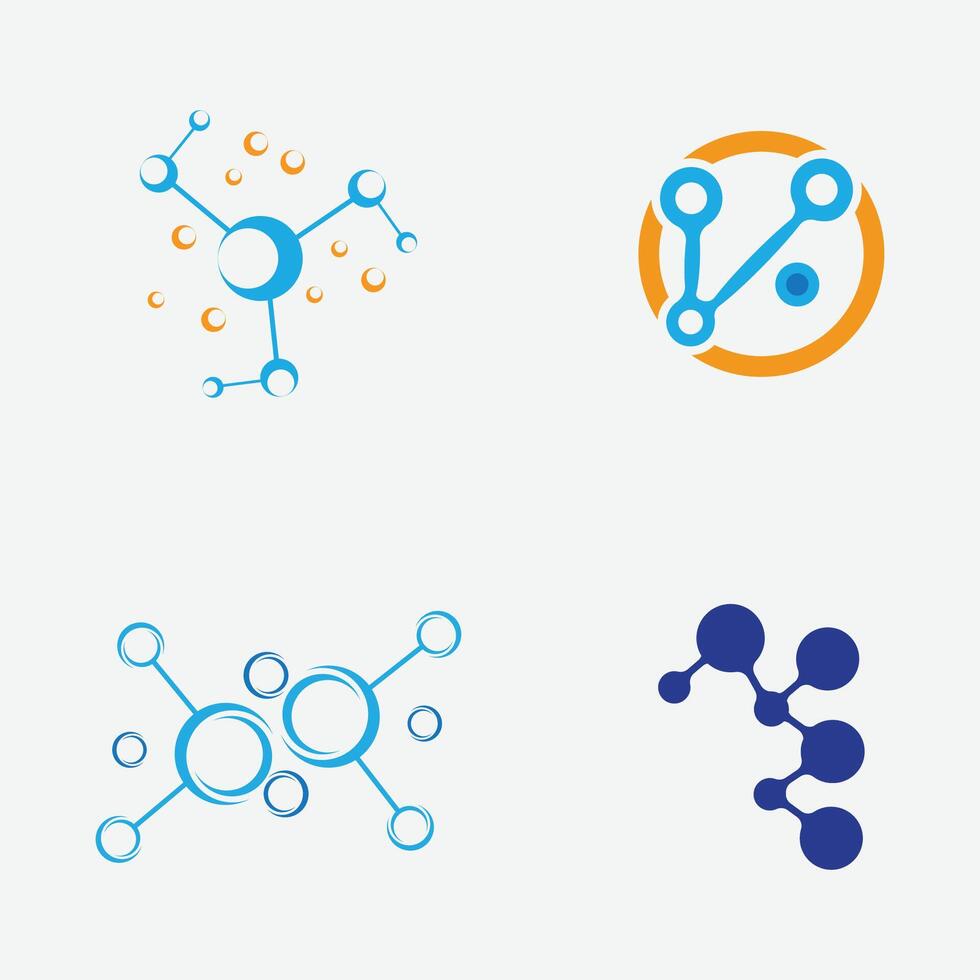 coleção do molecular ou composto elemento logotipos adequado para químico fazer compras marcas, nuclear compostos, etc. isolado em uma cinzento fundo vetor