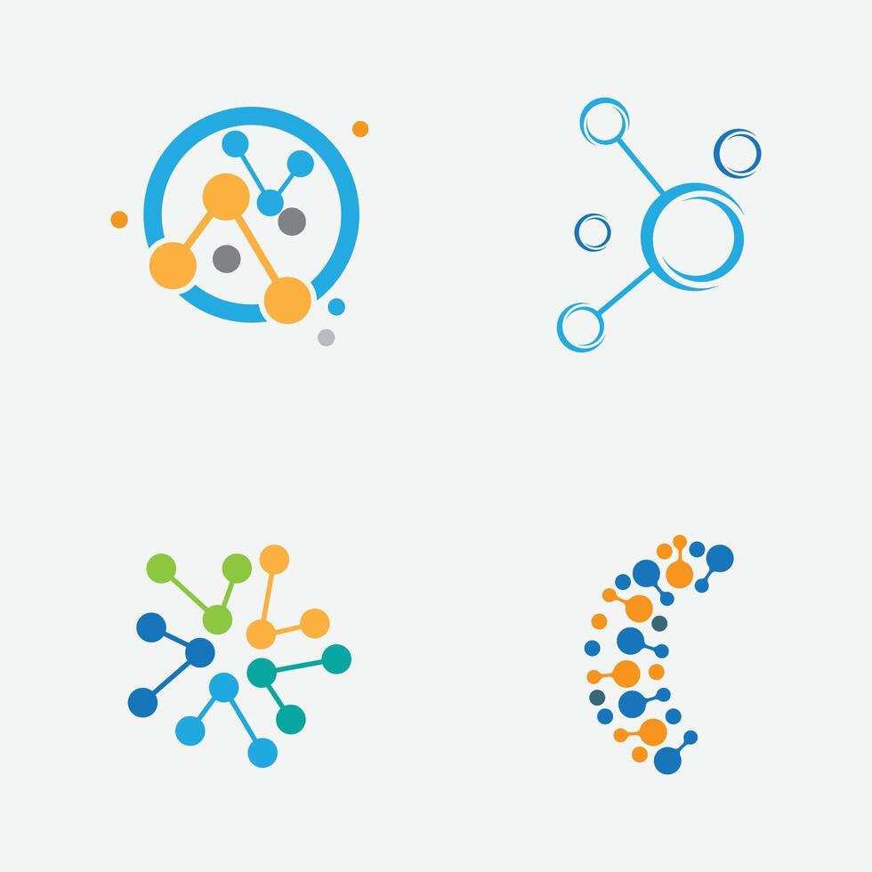 coleção do molecular ou composto elemento logotipos adequado para químico fazer compras marcas, nuclear compostos, etc. isolado em uma cinzento fundo vetor