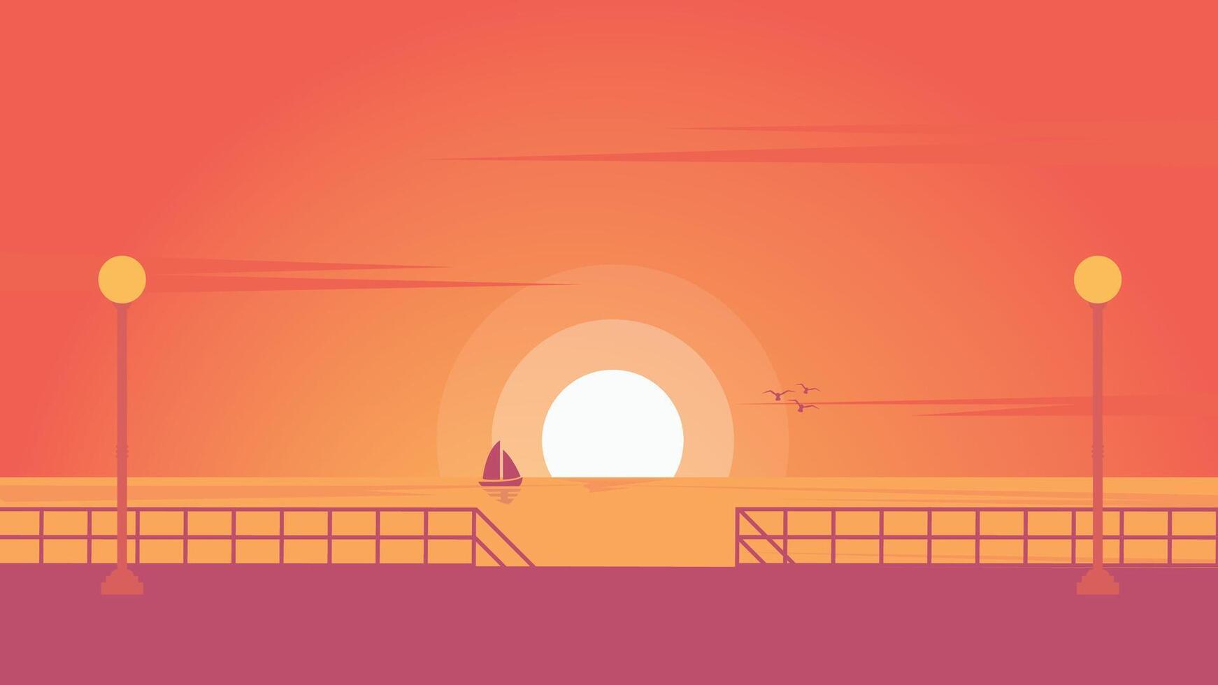 panorama pôr do sol ilustração , fundo verão tempo, simples ilustração vetor