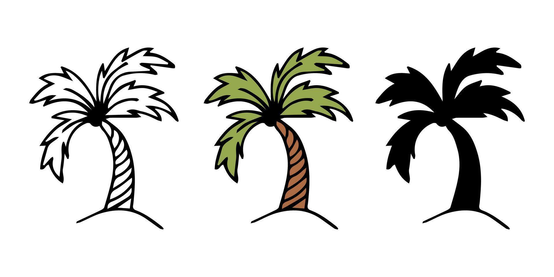 Palma árvore ícones dentro rabisco estilo em uma branco fundo. mão desenhado rabisco ilustração. vetor