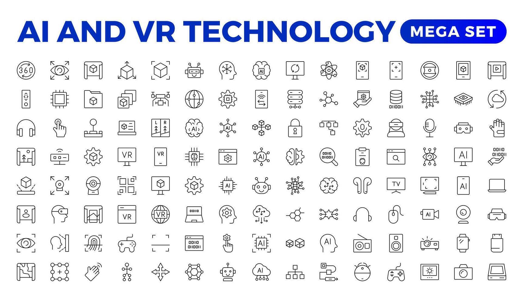 artificial inteligência conjunto do rede ícones dentro linha estilo. ai tecnologia para e Móvel aplicativo. máquina aprendizado, digital tecnologia, e nuvem Informática redes. esboço ícone definir. vetor