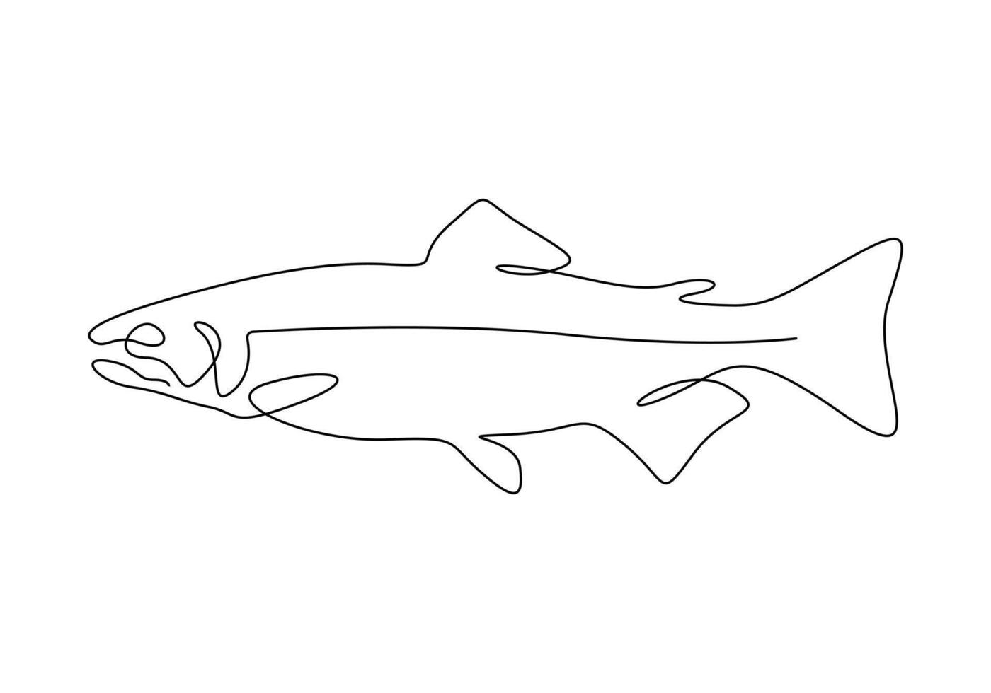 contínuo 1 linha desenhando do salmão para pescaria logotipo identidade Prêmio ilustração vetor