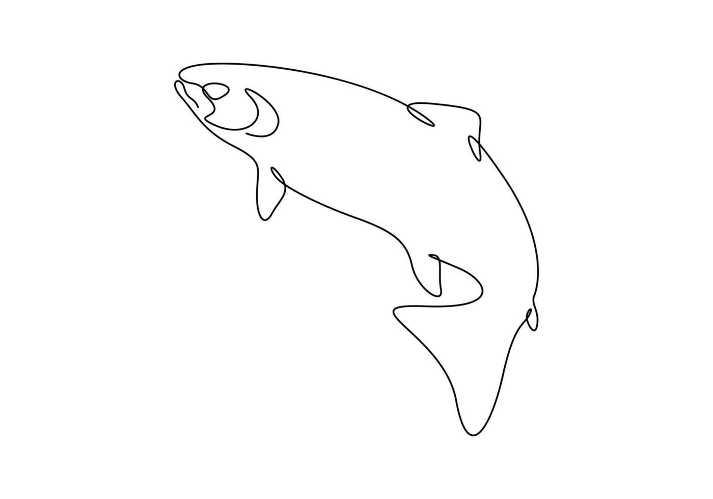 contínuo 1 linha desenhando do salmão para pescaria logotipo identidade Prêmio ilustração vetor