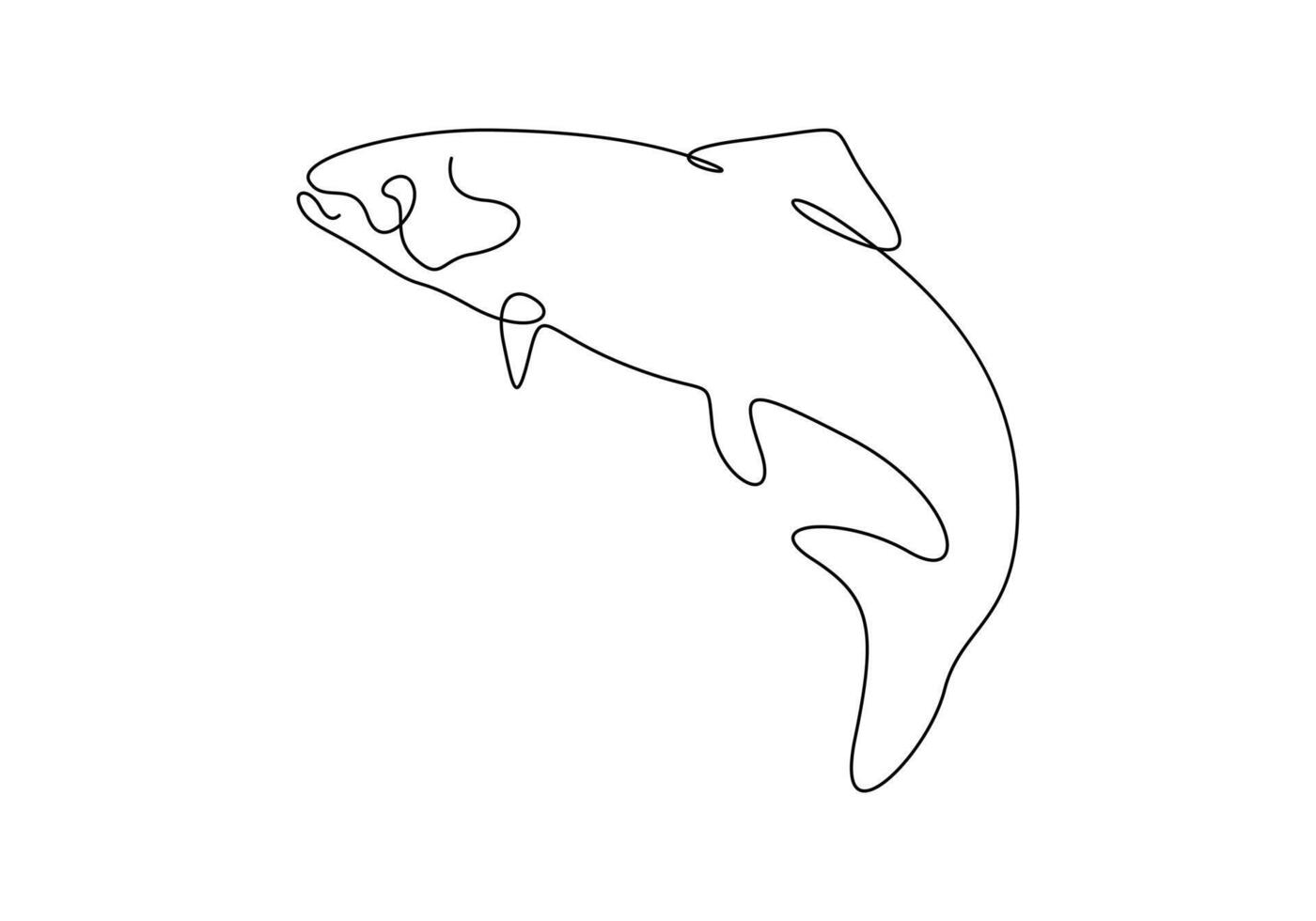 contínuo 1 linha desenhando do salmão para pescaria logotipo identidade Prêmio ilustração vetor