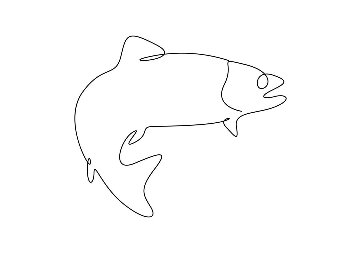 contínuo 1 linha desenhando do salmão para pescaria logotipo identidade Prêmio ilustração vetor