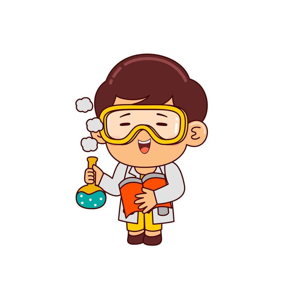 personagem de desenho animado bonito menino cientista vetor