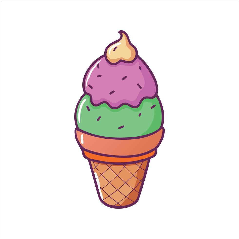 delicioso Duplo colher gelo creme cone ilustração vetor