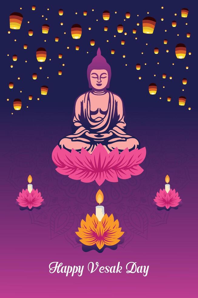 plano vertical poster modelo para vesak dia ilustração festival celebração social meios de comunicação postar e vesak dia bandeira vetor